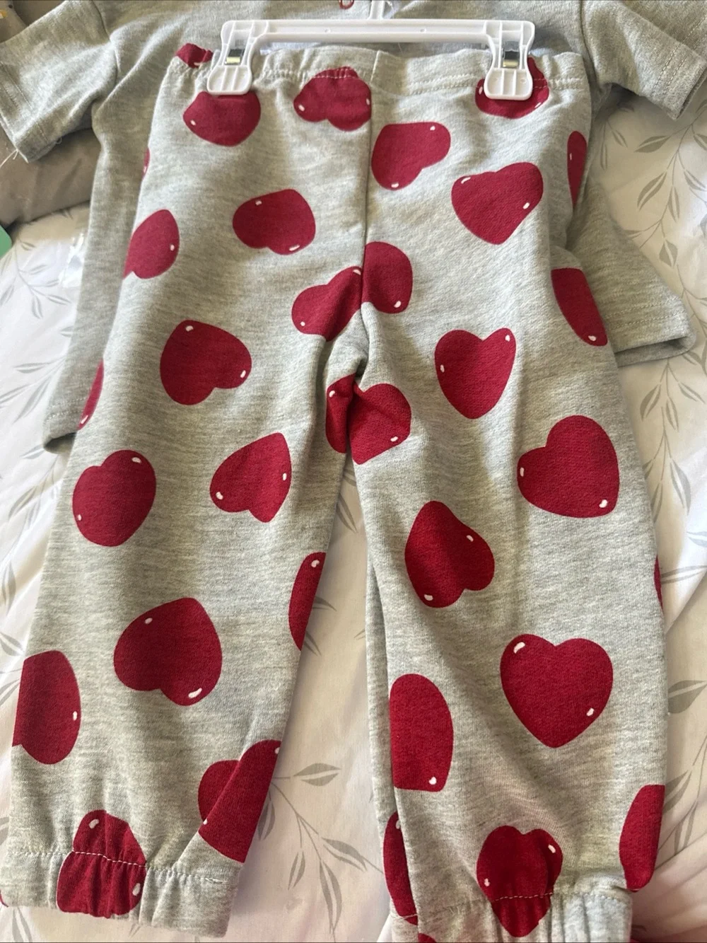 Girls Grey and Red Heart Race Pajama Set NWT